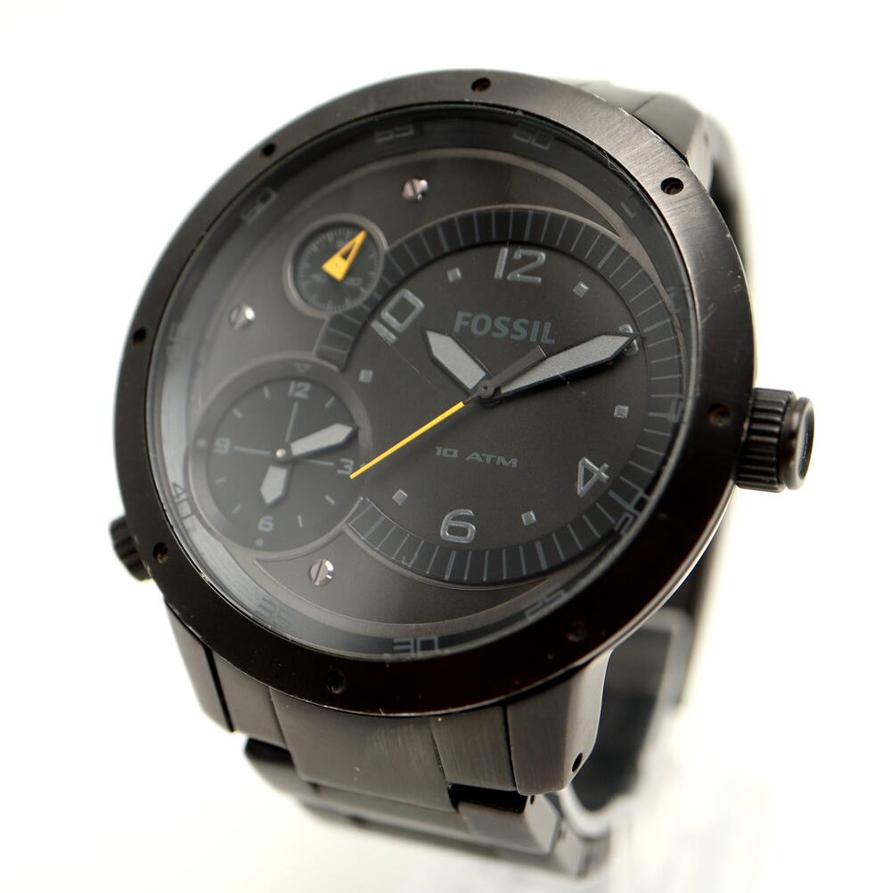 Fossil Men's Dual Time Black Jumbo 51mm Watch Stainless Steel FS4478 New Battery